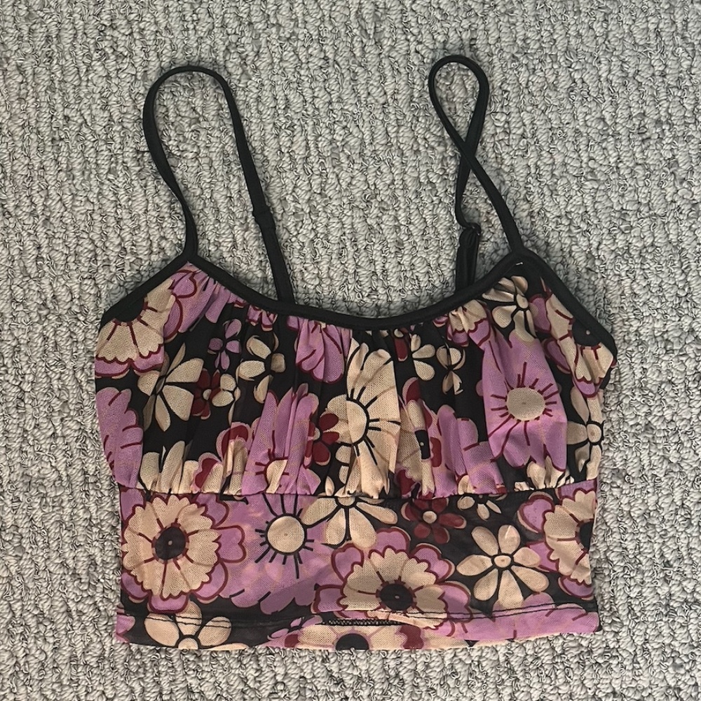 vintage floral mesh tank crop